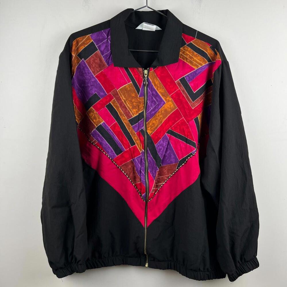 Vintage‎ Blair Boutique Jacket 2XL USA Made Zip Front Colorblock Geometric Retro
